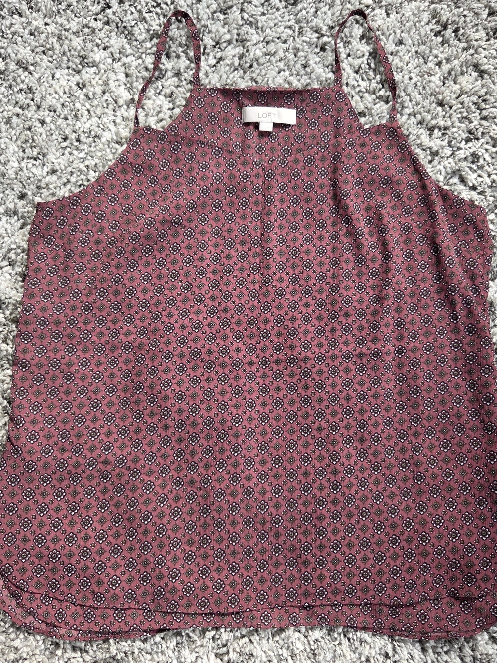 LOFT Pink Burgundy Geometric Scoop Sleeveless Camisole Tank Top Women Size L
